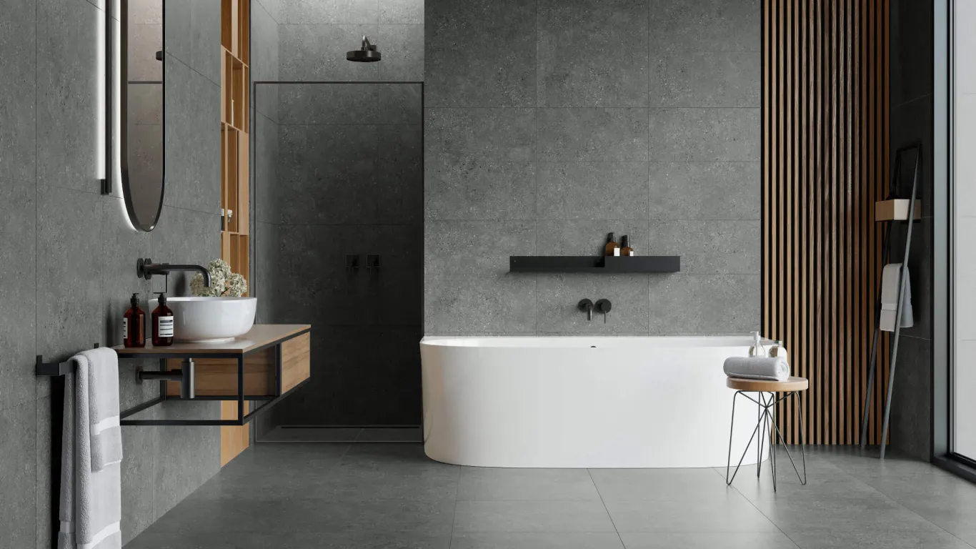 Home Collection Musterbad mit KRONOS Graphite 30x60 Fliesen